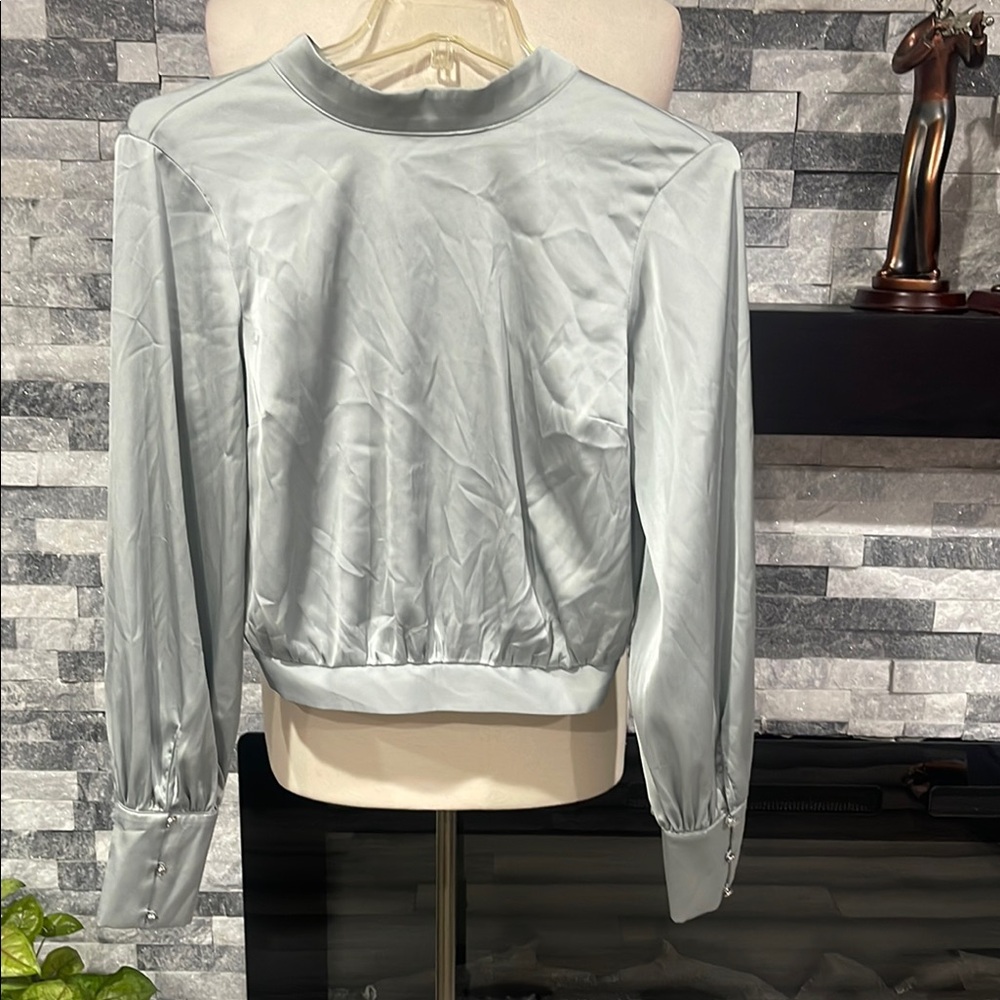 EXPRESS  Satin Diamond Cuff  Tie Back Blouse Shirt Top XS